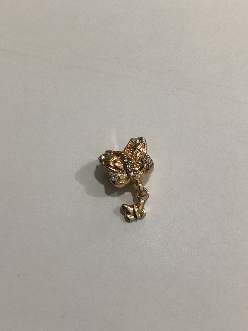 Gold Butterfly Drop Charm Earring with Crystal Accents